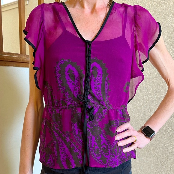 Kenar | Purple sheer paisley blouse top - Picture 3 of 12